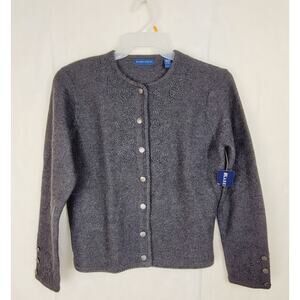 New Karen Scott grey wool floral embroidered cardigan sweater Size small Cottage